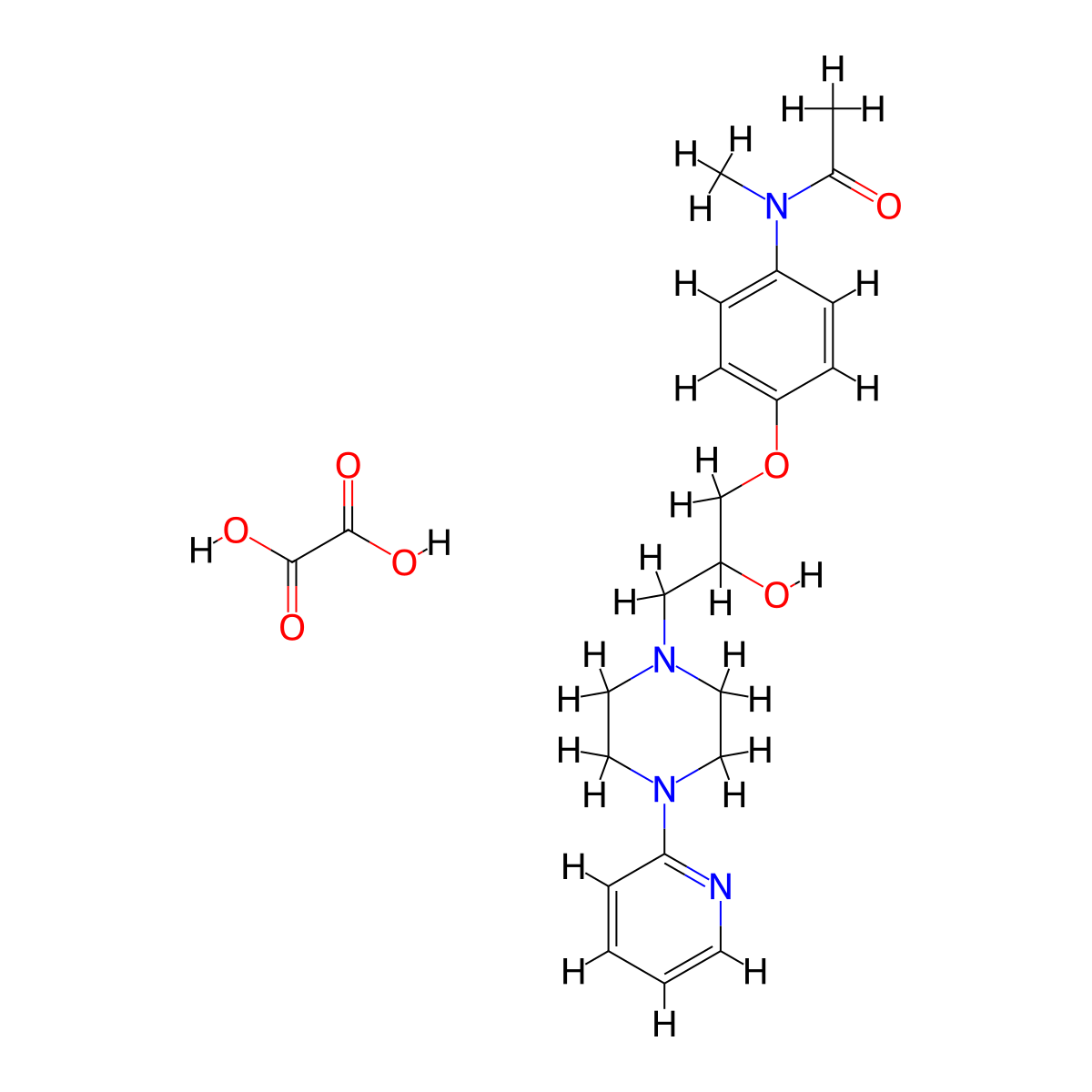 N-(4-(2-hydroxy-3-(4-(pyridin-2-yl)piperazin-1-yl)propoxy)phenyl)-N-methylacetamide oxalate molecular structure, CAS 1179394-49-0