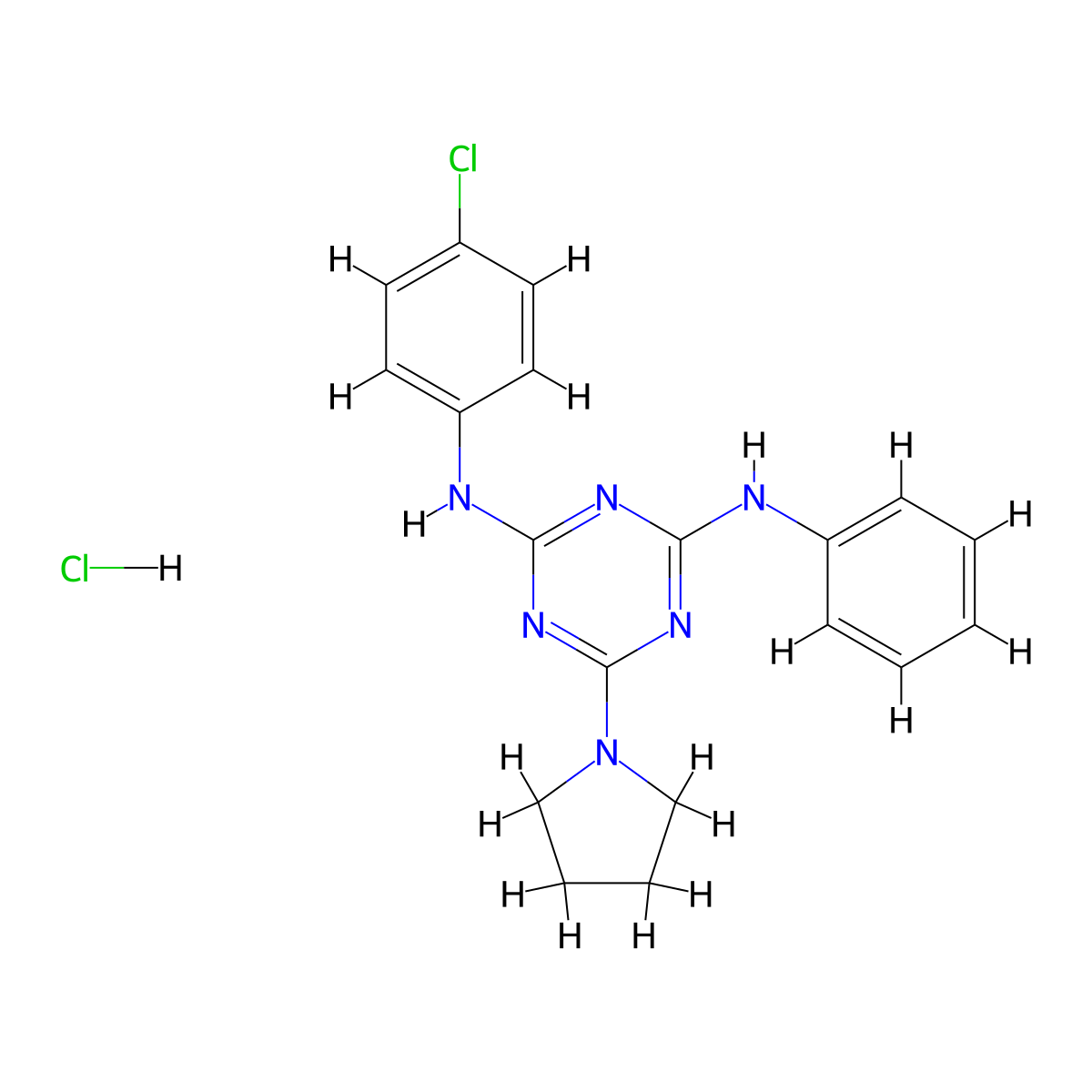 N2-(4-chlorophenyl)-N4-phenyl-6-(pyrrolidin-1-yl)-1,3,5-triazine-2,4-diamine hydrochloride molecular structure, CAS 1179394-68-3