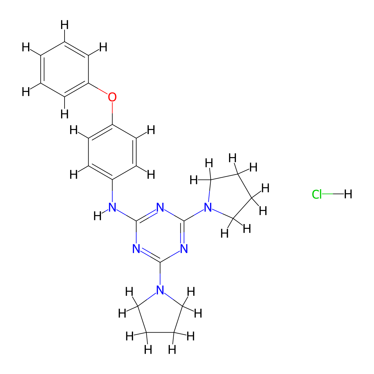 N-(4-phenoxyphenyl)-4,6-di(pyrrolidin-1-yl)-1,3,5-triazin-2-amine hydrochloride molecular structure, CAS 1179395-93-7