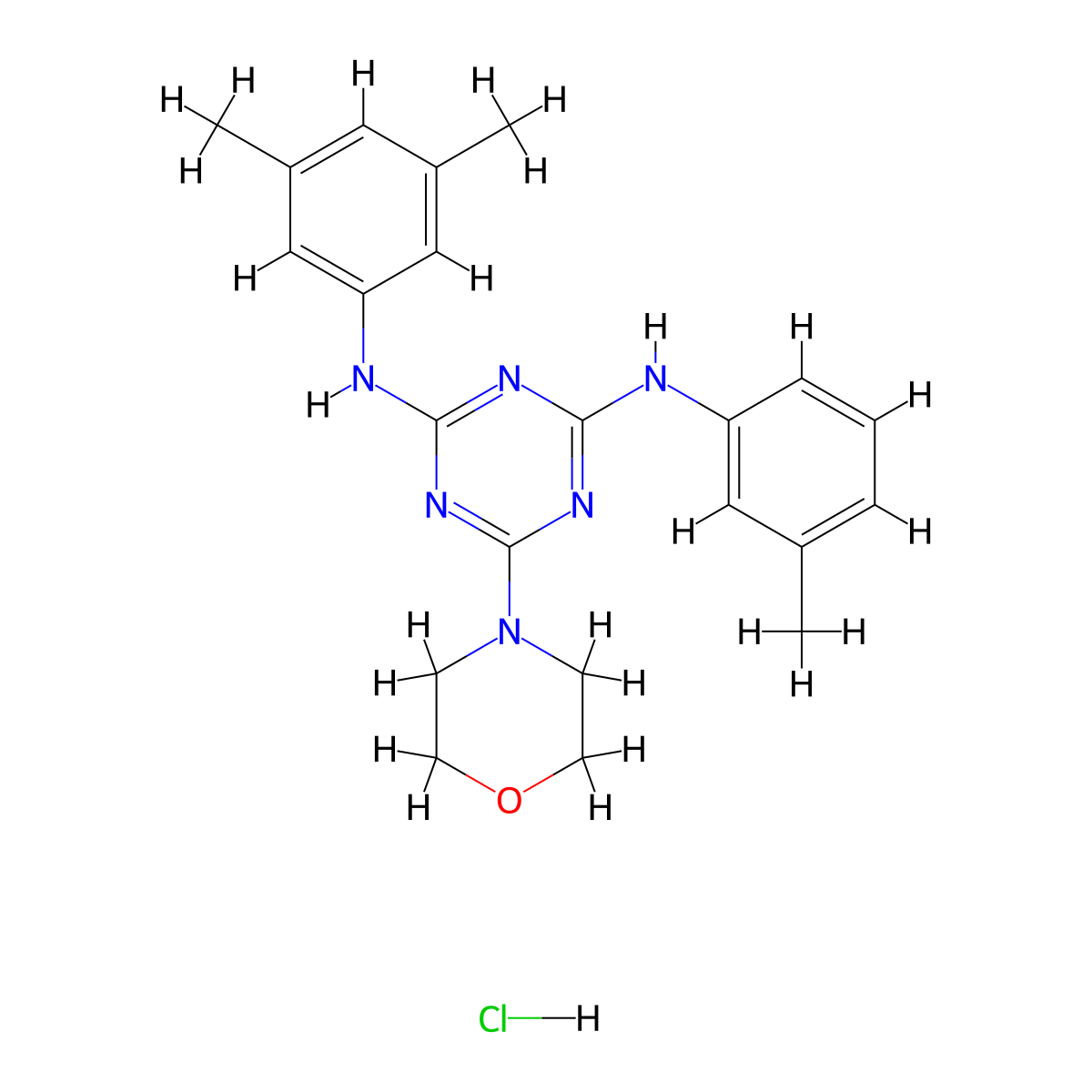 N2-(3,5-dimethylphenyl)-6-morpholino-N4-(m-tolyl)-1,3,5-triazine-2,4-diamine hydrochloride molecular structure, CAS 1179396-03-2