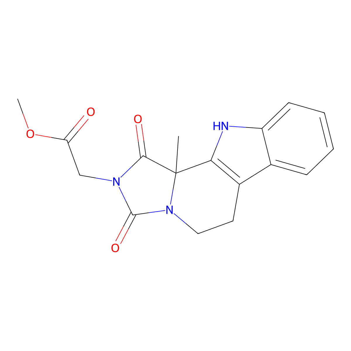 methyl (11b-methyl-1,3-dioxo-5,6,11,11b-tetrahydro-1H-imidazo[1',5':1,2]pyrido[3,4-b]indol-2(3H)-yl)acetate molecular structure, CAS 1179396-20-3