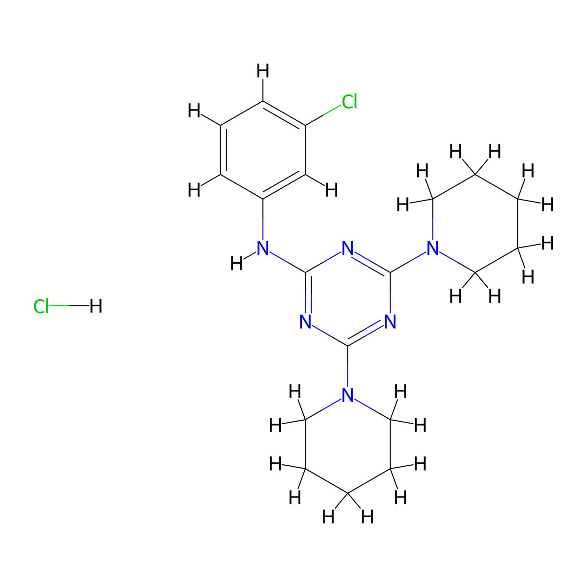 N-(3-chlorophenyl)-4,6-di(piperidin-1-yl)-1,3,5-triazin-2-amine hydrochloride molecular structure, CAS 1179399-91-7