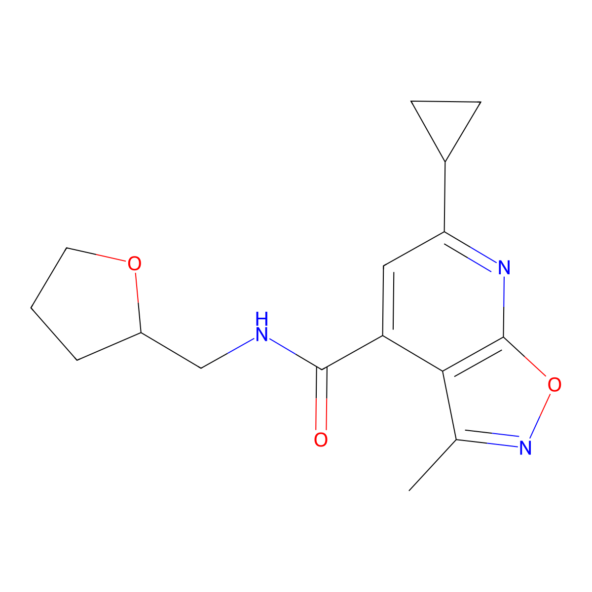 6-cyclopropyl-3-methyl-N-(tetrahydro-2-furanylmethyl)isoxazolo[5,4-b]pyridine-4-carboxamide molecular structure, CAS 1179400-24-8