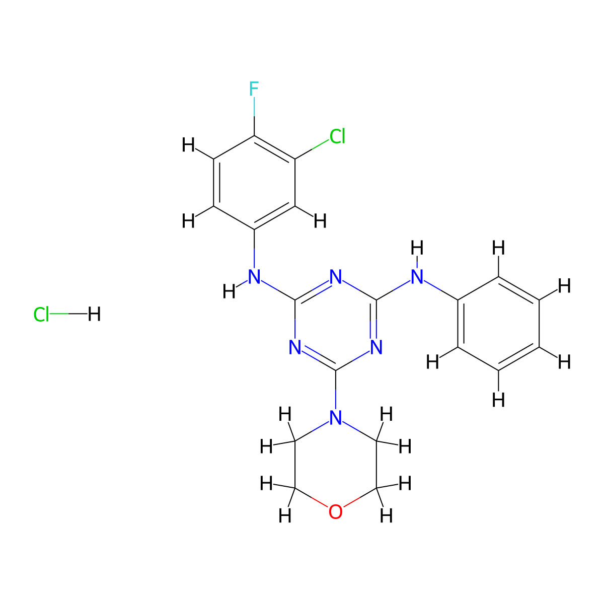 N2-(3-chloro-4-fluorophenyl)-6-morpholino-N4-phenyl-1,3,5-triazine-2,4-diamine hydrochloride molecular structure, CAS 1179400-25-9
