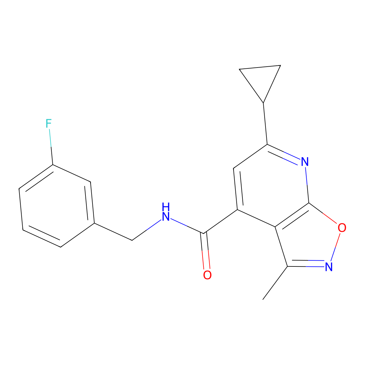 6-cyclopropyl-N-(3-fluorobenzyl)-3-methylisoxazolo[5,4-b]pyridine-4-carboxamide molecular structure, CAS 1179400-88-4