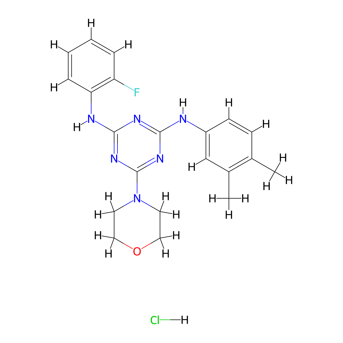 N2-(3,4-dimethylphenyl)-N4-(2-fluorophenyl)-6-morpholino-1,3,5-triazine-2,4-diamine hydrochloride molecular structure, CAS 1179401-51-4