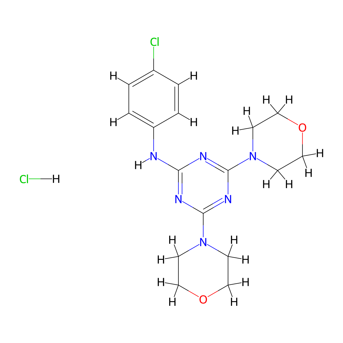 N-(4-chlorophenyl)-4,6-dimorpholino-1,3,5-triazin-2-amine hydrochloride molecular structure, CAS 1179401-80-9