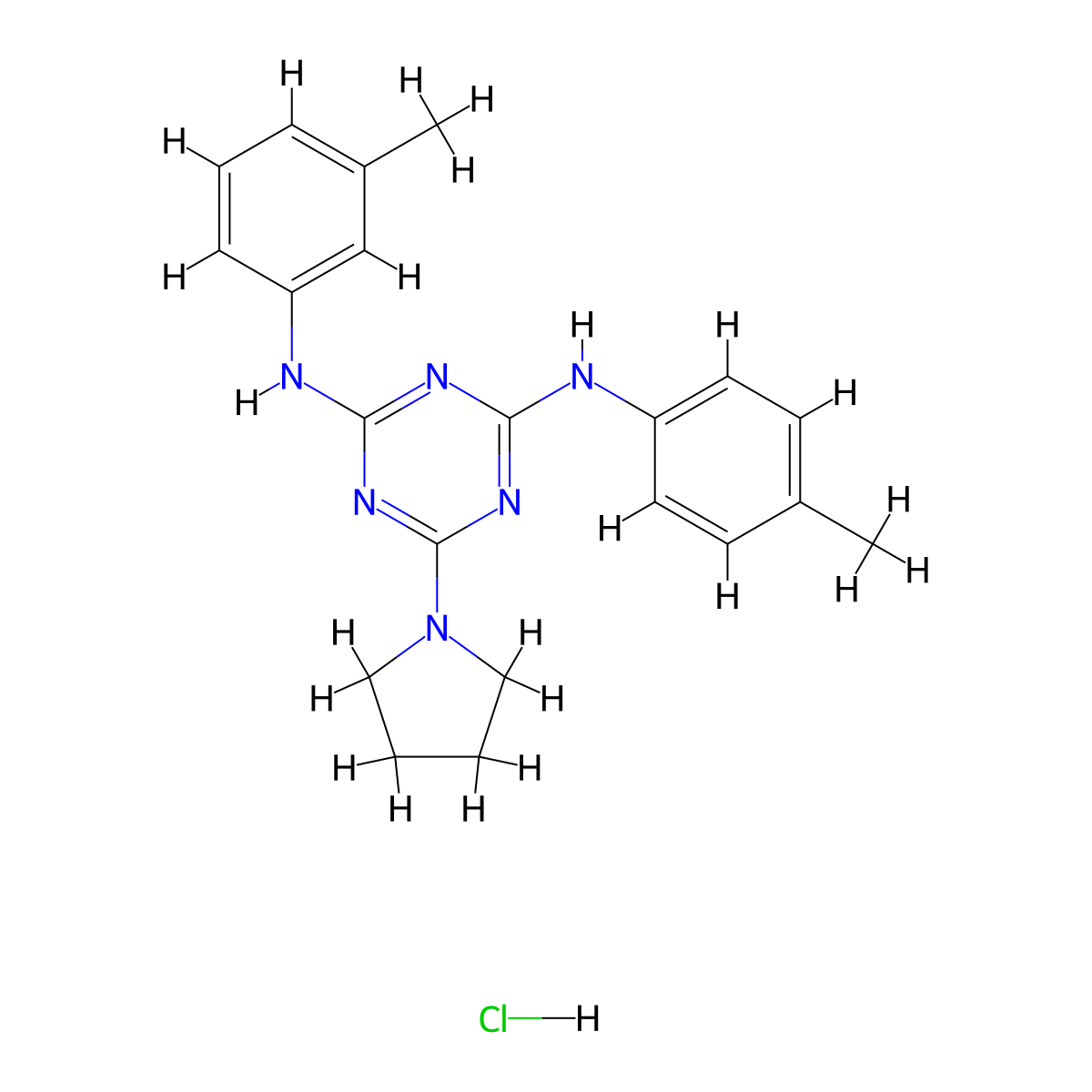 N2-(3-methylphenyl)-N4-(4-methylphenyl)-6-(pyrrolidin-1-yl)-1,3,5-triazine-2,4-diamine hydrochloride molecular structure, CAS 1179401-88-7