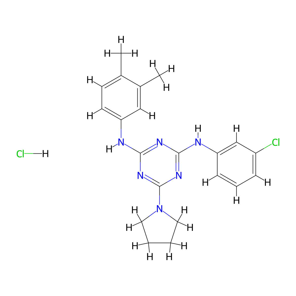 N2-(3-chlorophenyl)-N4-(3,4-dimethylphenyl)-6-(pyrrolidin-1-yl)-1,3,5-triazine-2,4-diamine hydrochloride molecular structure, CAS 1179402-47-1