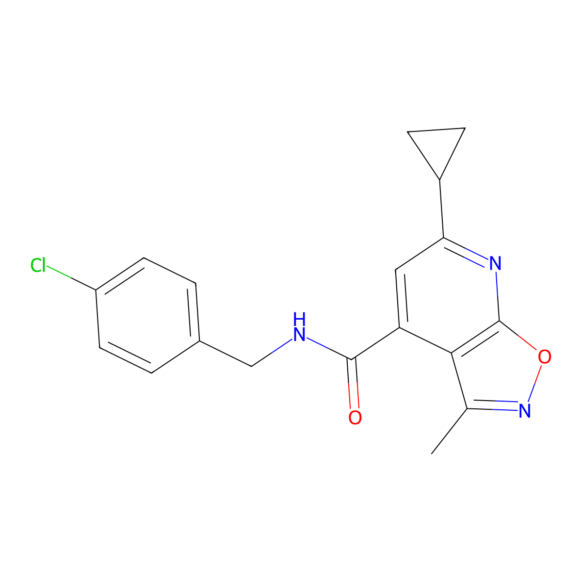 N-(4-chlorobenzyl)-6-cyclopropyl-3-methylisoxazolo[5,4-b]pyridine-4-carboxamide molecular structure, CAS 1179402-52-8