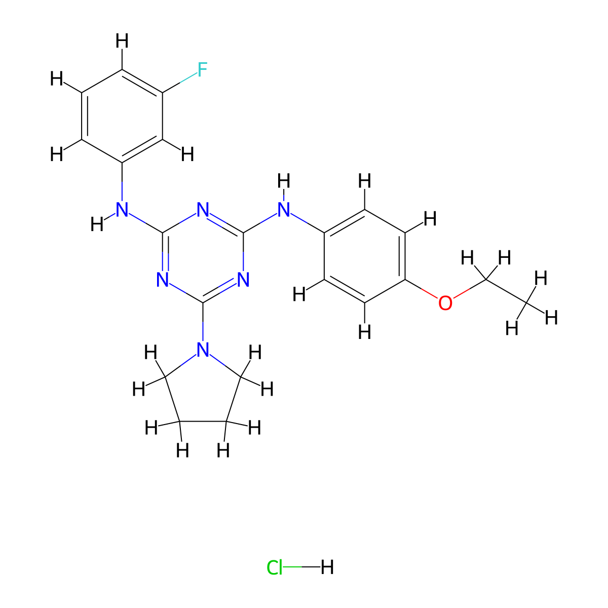 N2-(4-ethoxyphenyl)-N4-(3-fluorophenyl)-6-(pyrrolidin-1-yl)-1,3,5-triazine-2,4-diamine hydrochloride molecular structure, CAS 1179403-12-3