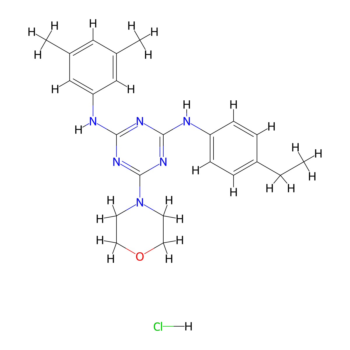 N2-(3,5-dimethylphenyl)-N4-(4-ethylphenyl)-6-morpholino-1,3,5-triazine-2,4-diamine hydrochloride molecular structure, CAS 1179403-59-8