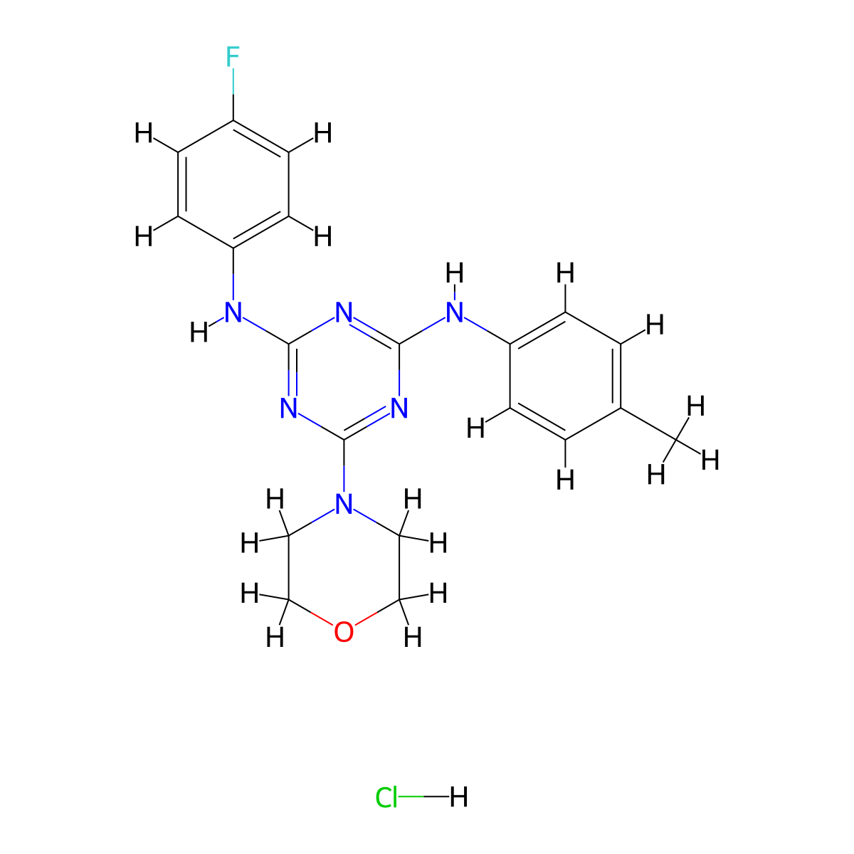 N2-(4-fluorophenyl)-6-morpholino-N4-(p-tolyl)-1,3,5-triazine-2,4-diamine hydrochloride molecular structure, CAS 1179404-50-2