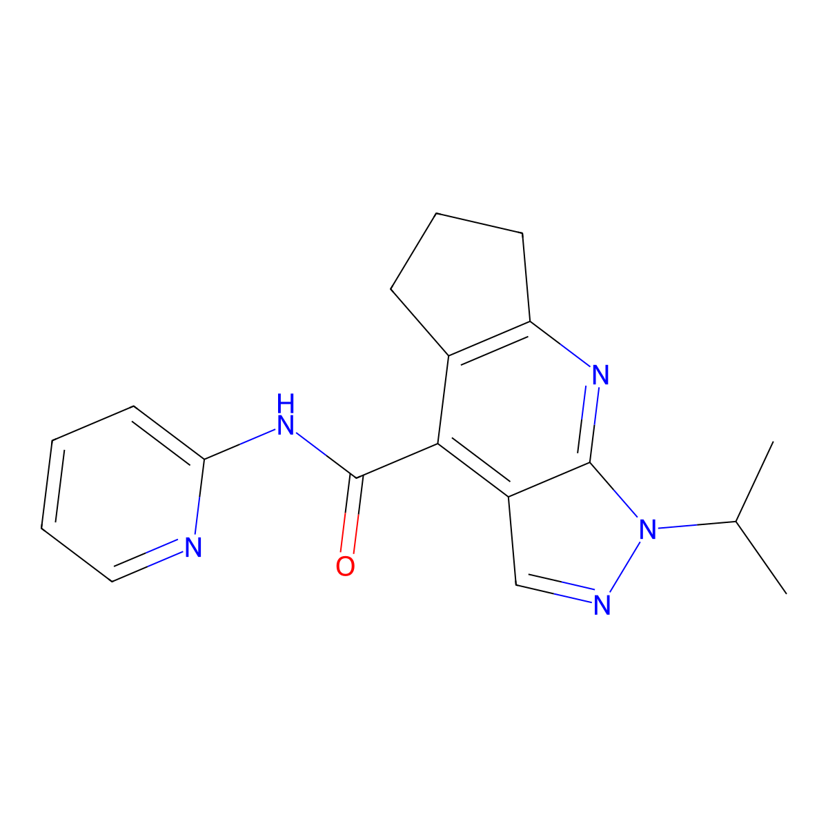 1-(propan-2-yl)-N-(pyridin-2-yl)-1,5,6,7-tetrahydrocyclopenta[b]pyrazolo[4,3-e]pyridine-4-carboxamide molecular structure, CAS 1179405-00-5