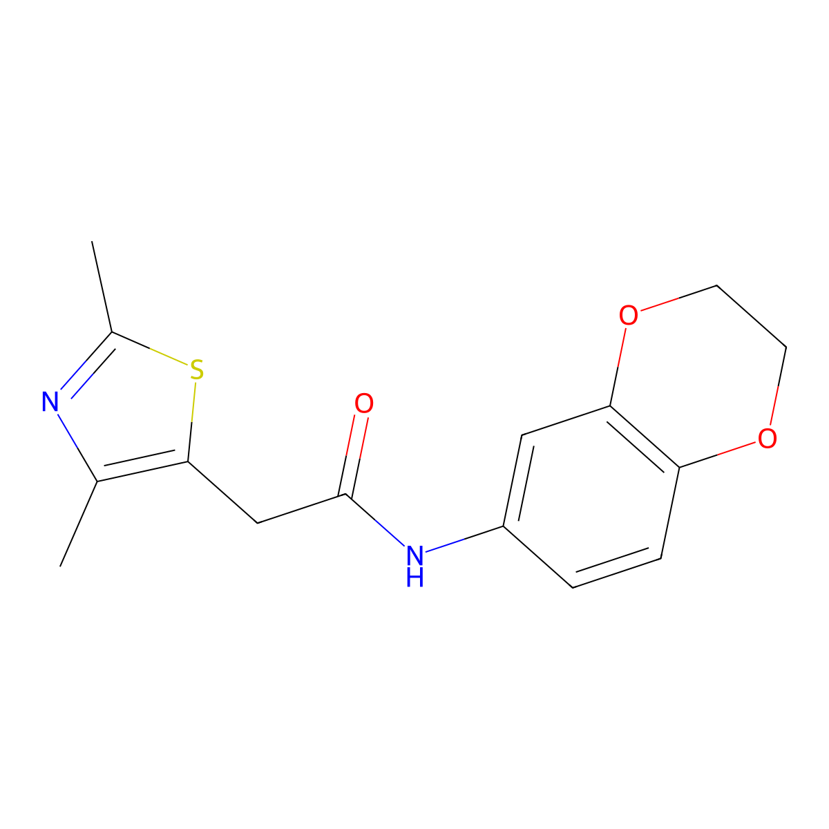 N-(2,3-dihydro-1,4-benzodioxin-6-yl)-2-(2,4-dimethyl-1,3-thiazol-5-yl)acetamide molecular structure, CAS 1179405-36-7
