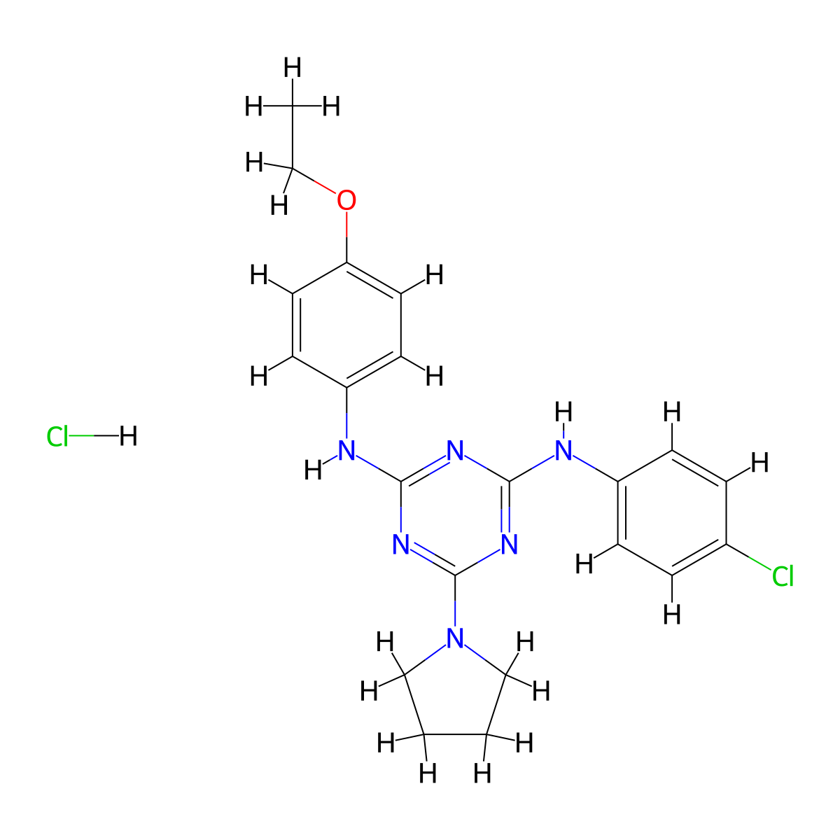N2-(4-chlorophenyl)-N4-(4-ethoxyphenyl)-6-(pyrrolidin-1-yl)-1,3,5-triazine-2,4-diamine hydrochloride molecular structure, CAS 1179406-41-7