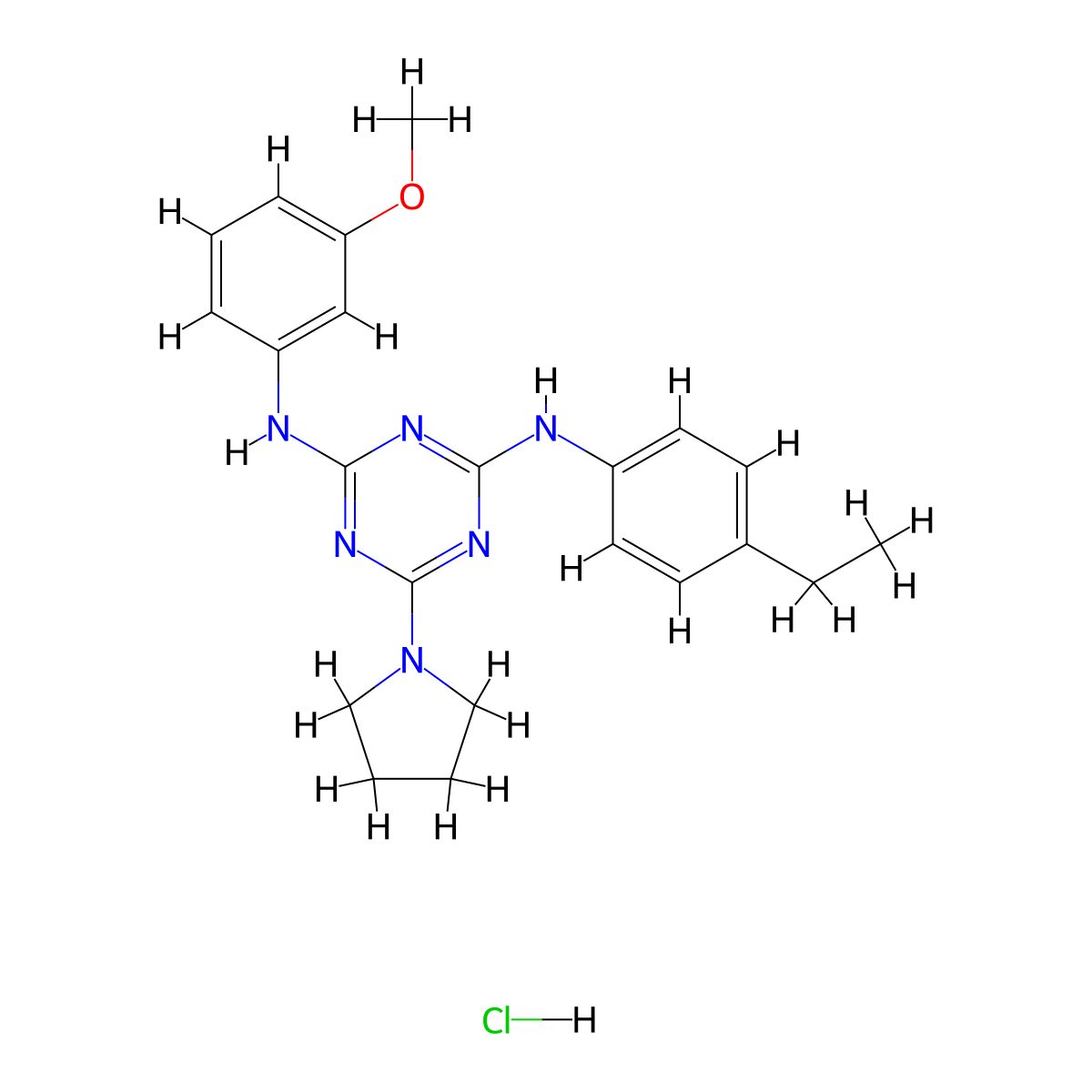 N2-(4-ethylphenyl)-N4-(3-methoxyphenyl)-6-(pyrrolidin-1-yl)-1,3,5-triazine-2,4-diamine hydrochloride molecular structure, CAS 1179406-62-2