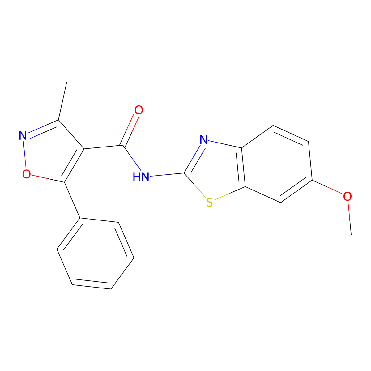 N-(6-methoxy-1,3-benzothiazol-2-yl)-3-methyl-5-phenyl-1,2-oxazole-4-carboxamide molecular structure, CAS 1179407-20-5