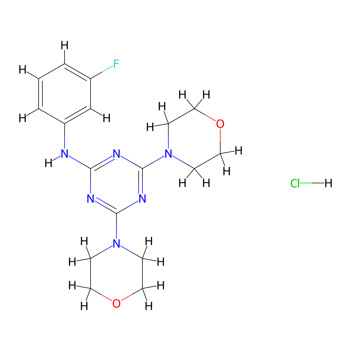 N-(3-fluorophenyl)-4,6-dimorpholino-1,3,5-triazin-2-amine hydrochloride molecular structure, CAS 1179407-88-5