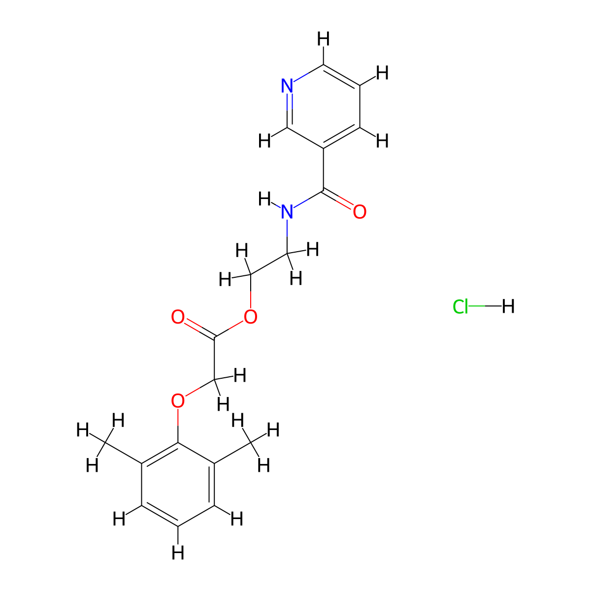 2-[(Pyridin-3-yl)formamido]ethyl 2-(2,6-dimethylphenoxy)acetate hydrochloride molecular structure, CAS 1179408-71-9