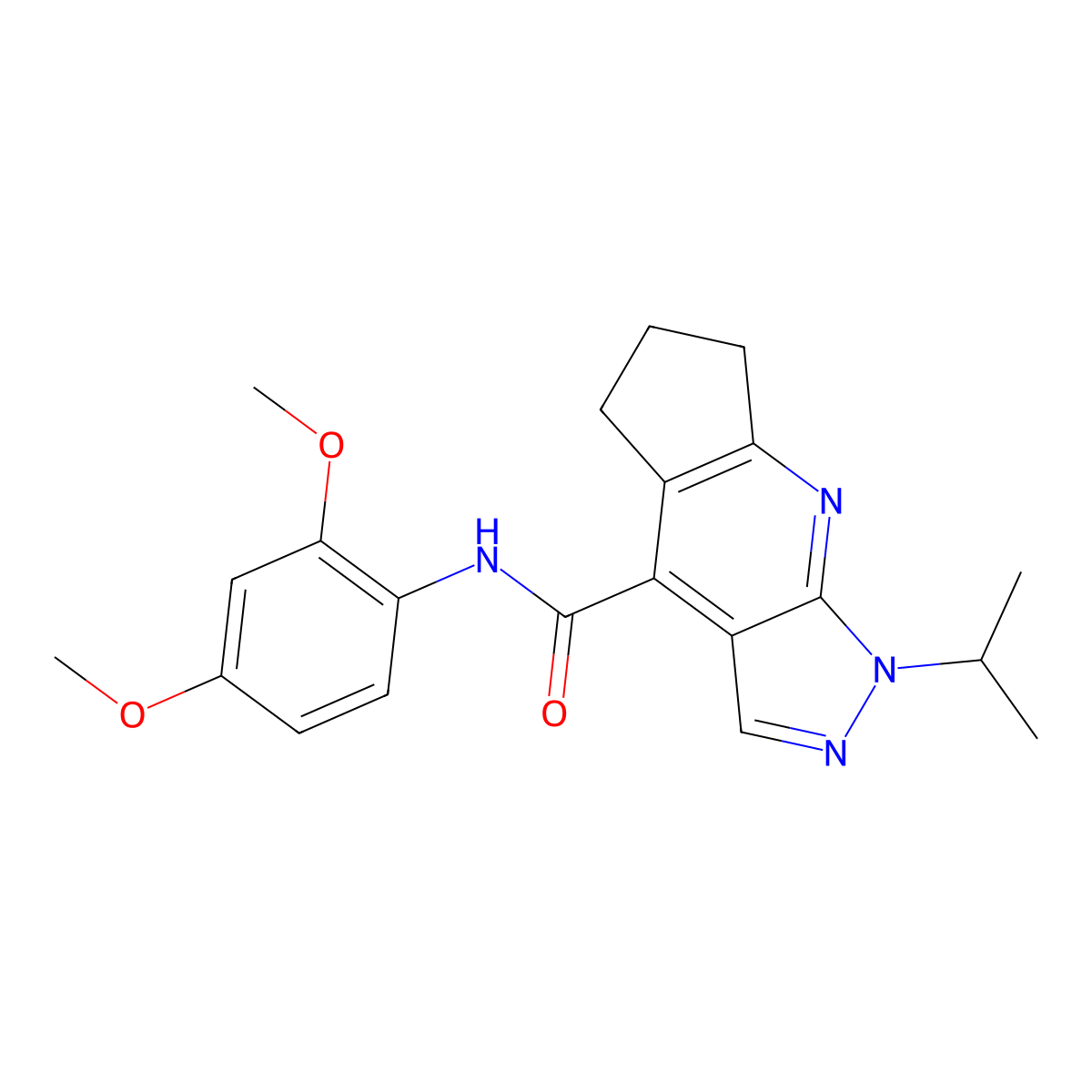 N-(2,4-dimethoxyphenyl)-1-(propan-2-yl)-1,5,6,7-tetrahydrocyclopenta[b]pyrazolo[4,3-e]pyridine-4-carboxamide molecular structure, CAS 1179408-87-7