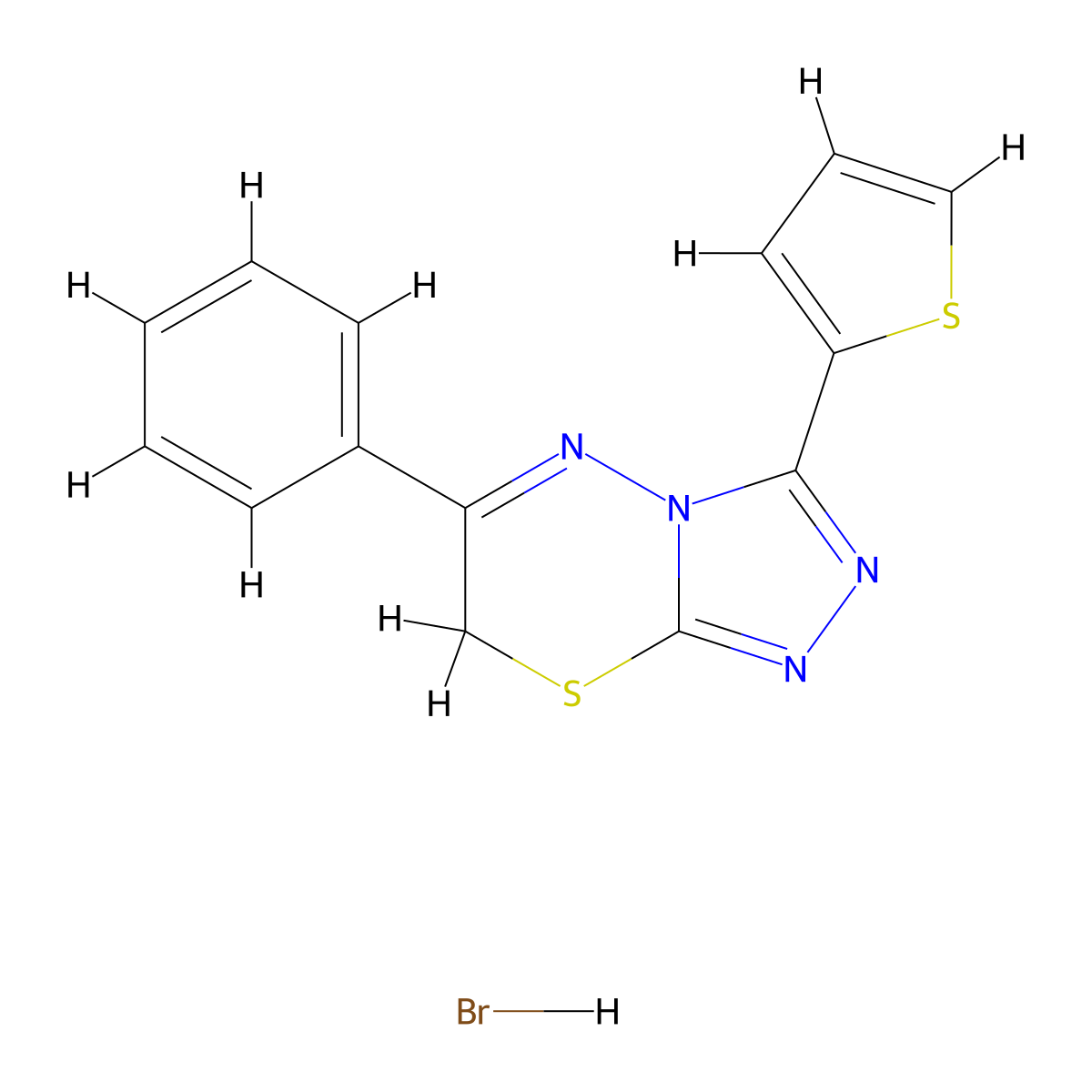 6-phenyl-3-(thiophen-2-yl)-7H-[1,2,4]triazolo[3,4-b][1,3,4]thiadiazine hydrobromide molecular structure, CAS 1179410-38-8