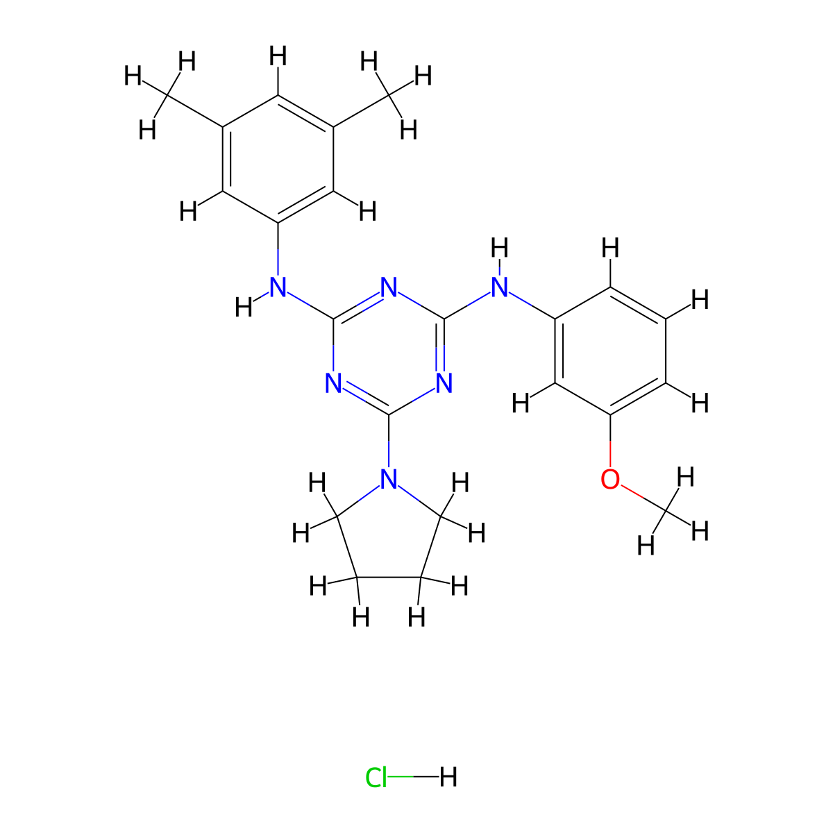 N2-(3,5-dimethylphenyl)-N4-(3-methoxyphenyl)-6-(pyrrolidin-1-yl)-1,3,5-triazine-2,4-diamine hydrochloride molecular structure, CAS 1179414-42-6