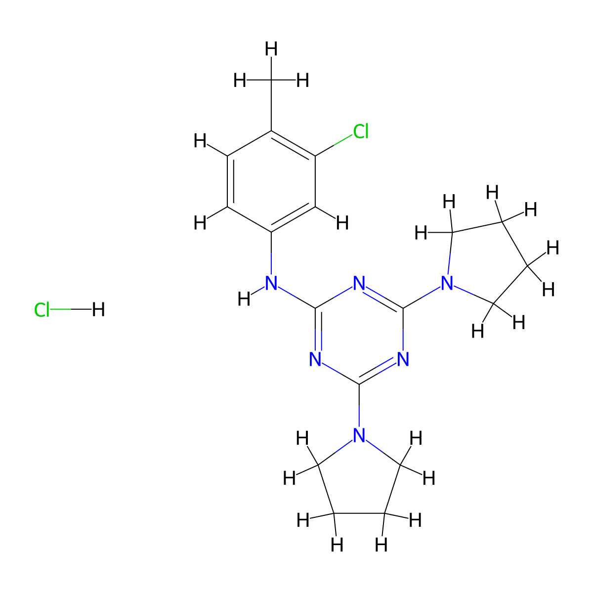 N-(3-chloro-4-methylphenyl)-4,6-di(pyrrolidin-1-yl)-1,3,5-triazin-2-amine hydrochloride molecular structure, CAS 1179414-76-6