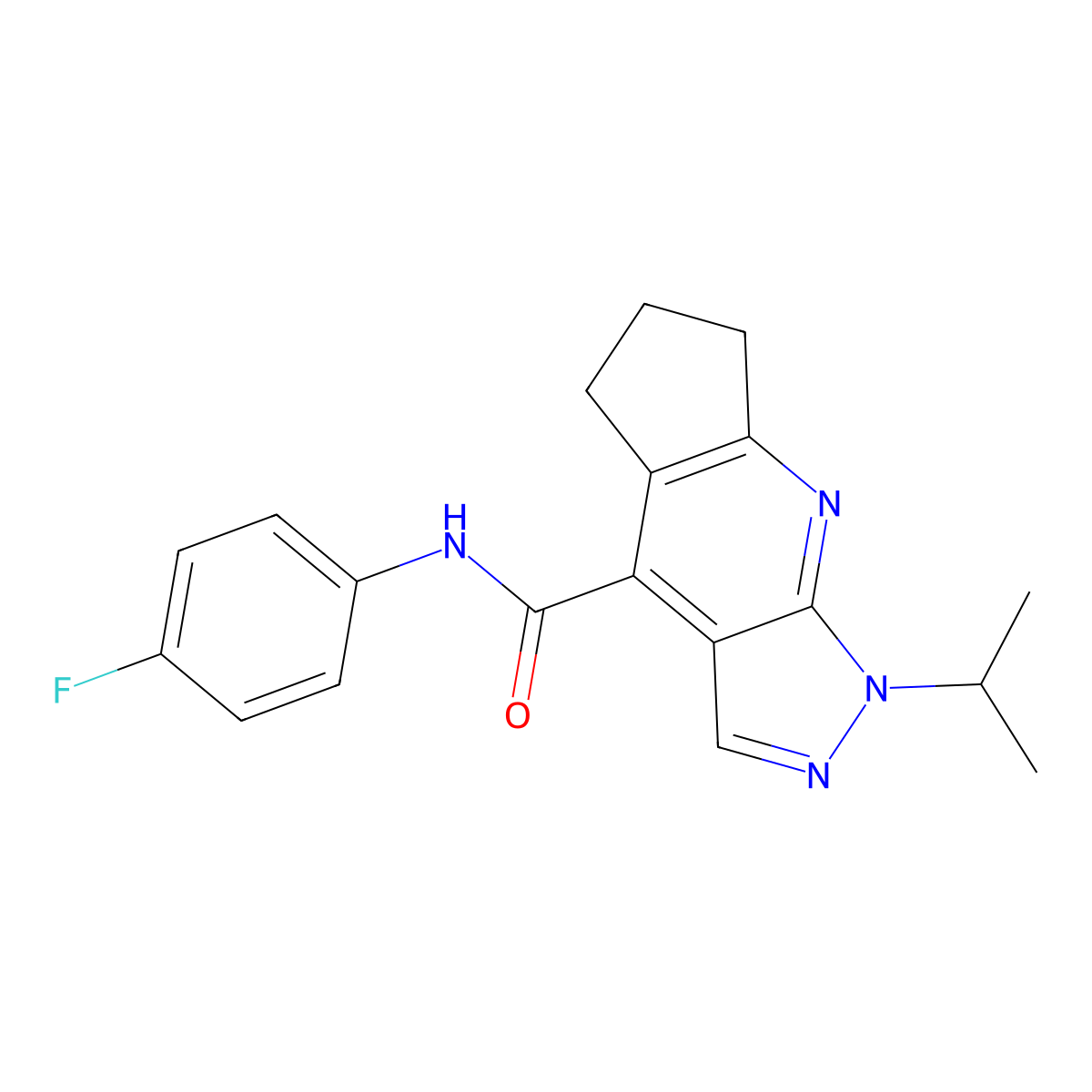 N-(4-fluorophenyl)-1-(propan-2-yl)-1,5,6,7-tetrahydrocyclopenta[b]pyrazolo[4,3-e]pyridine-4-carboxamide molecular structure, CAS 1179414-79-9