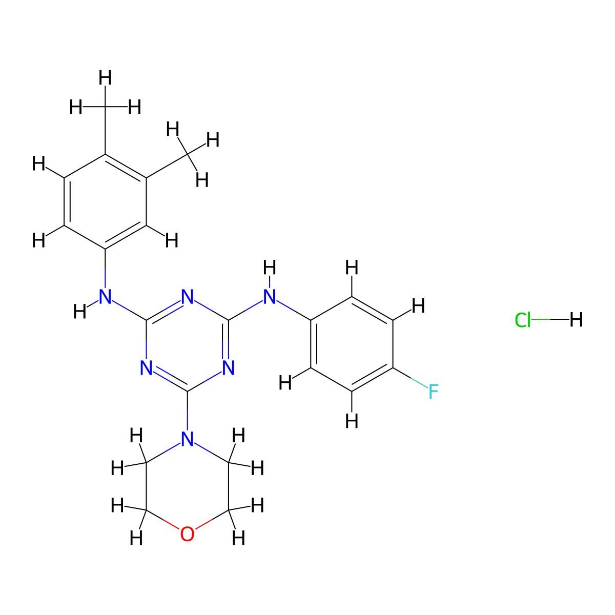 N2-(3,4-dimethylphenyl)-N4-(4-fluorophenyl)-6-morpholino-1,3,5-triazine-2,4-diamine hydrochloride molecular structure, CAS 1179416-35-3