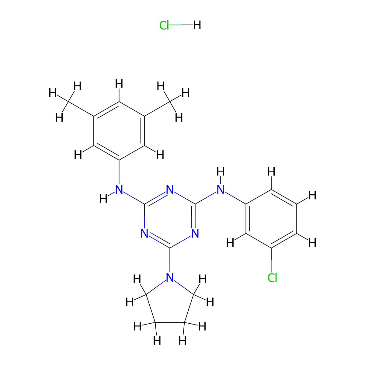 N2-(3-chlorophenyl)-N4-(3,5-dimethylphenyl)-6-(pyrrolidin-1-yl)-1,3,5-triazine-2,4-diamine hydrochloride molecular structure, CAS 1179417-45-8
