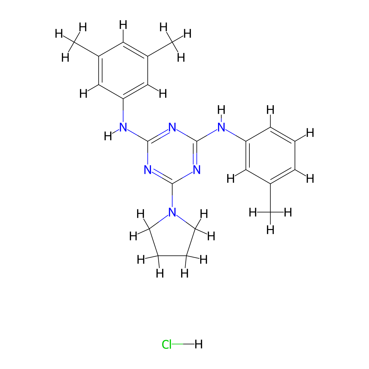 N2-(3,5-dimethylphenyl)-6-(pyrrolidin-1-yl)-N4-(m-tolyl)-1,3,5-triazine-2,4-diamine hydrochloride molecular structure, CAS 1179418-02-0