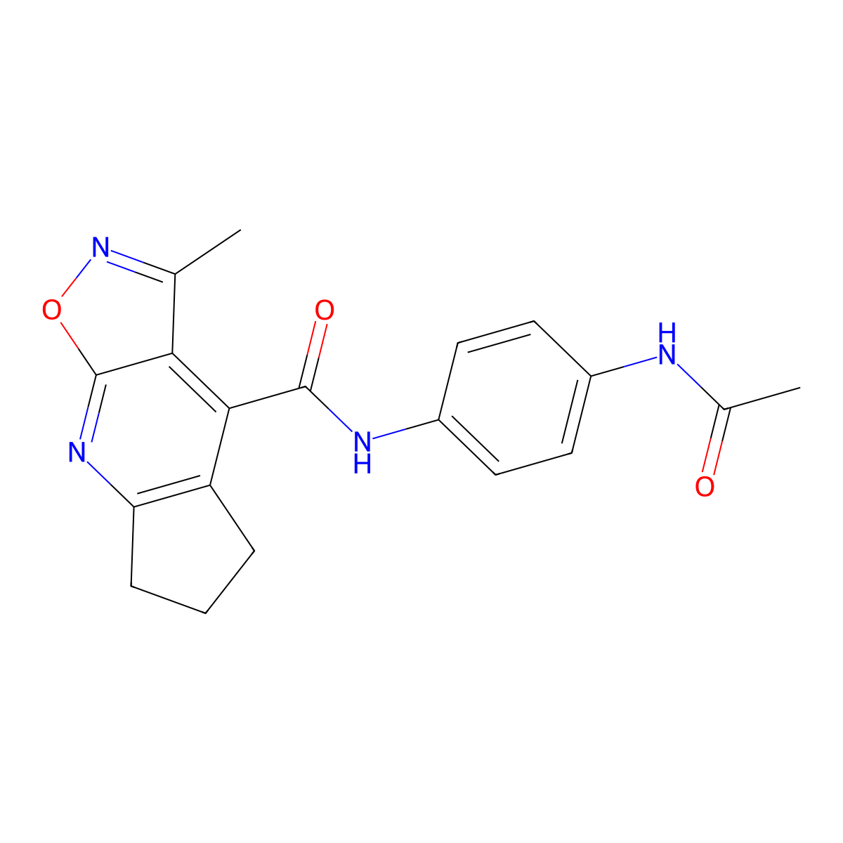 N-[4-(acetylamino)phenyl]-3-methyl-6,7-dihydro-5H-cyclopenta[b][1,2]oxazolo[4,5-e]pyridine-4-carboxamide molecular structure, CAS 1179420-18-8