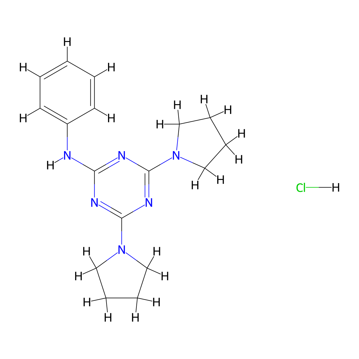 N-phenyl-4,6-di(pyrrolidin-1-yl)-1,3,5-triazin-2-amine hydrochloride molecular structure, CAS 1179421-79-4