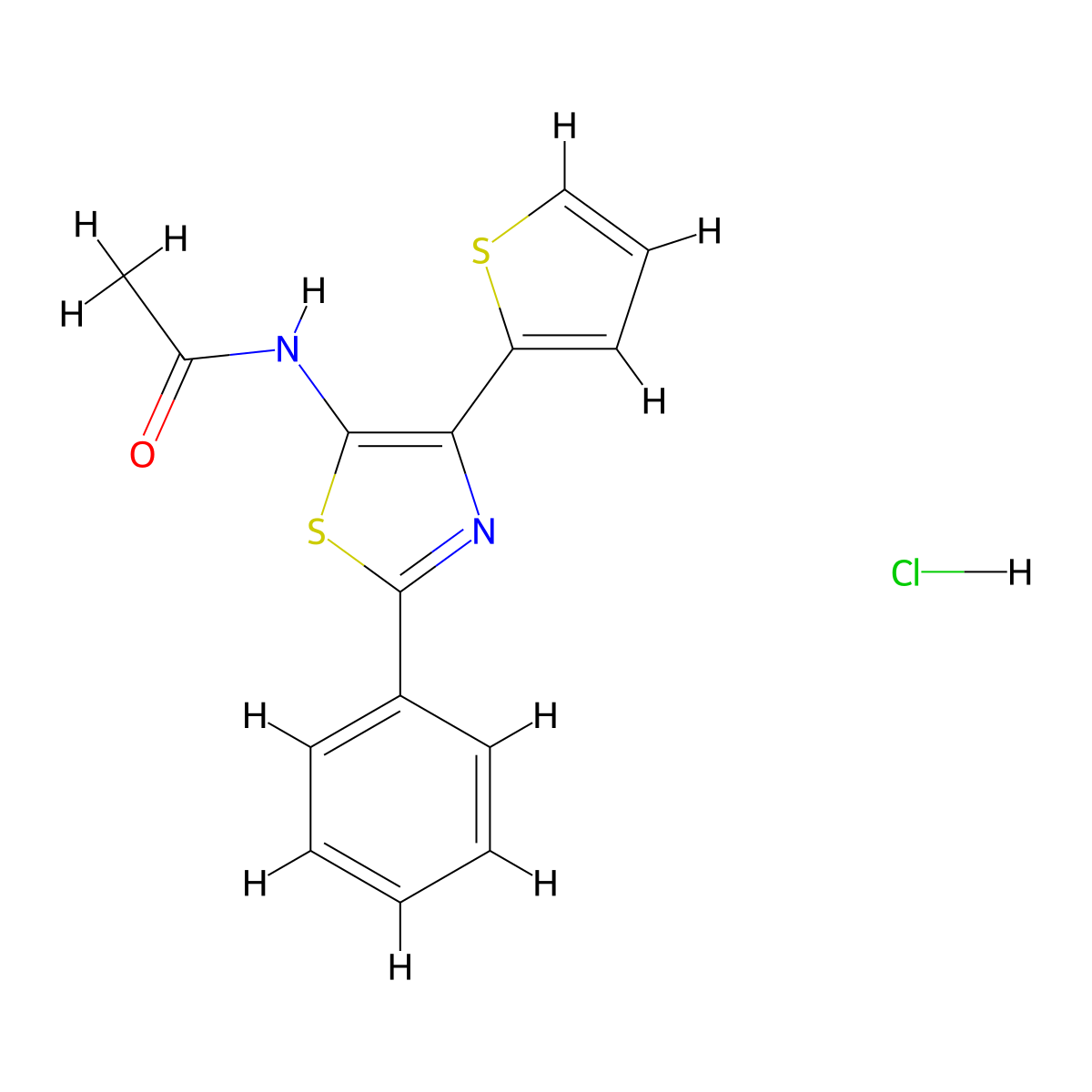 N-[2-phenyl-4-(thiophen-2-yl)-1,3-thiazol-5-yl]acetamide hydrochloride molecular structure, CAS 1179422-56-0