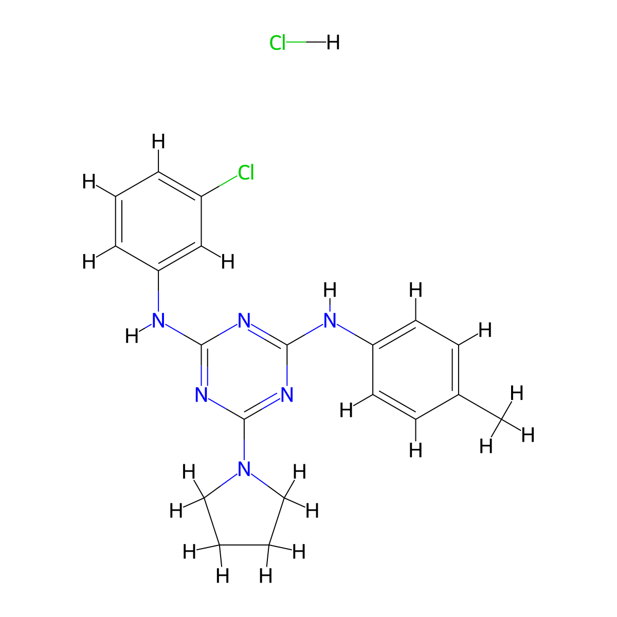 N2-(3-chlorophenyl)-6-(pyrrolidin-1-yl)-N4-(p-tolyl)-1,3,5-triazine-2,4-diamine hydrochloride molecular structure, CAS 1179422-59-3
