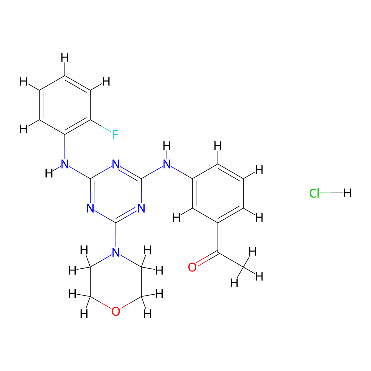 1-(3-((4-((2-Fluorophenyl)amino)-6-morpholino-1,3,5-triazin-2-yl)amino)phenyl)ethanone hydrochloride molecular structure, CAS 1179423-60-9