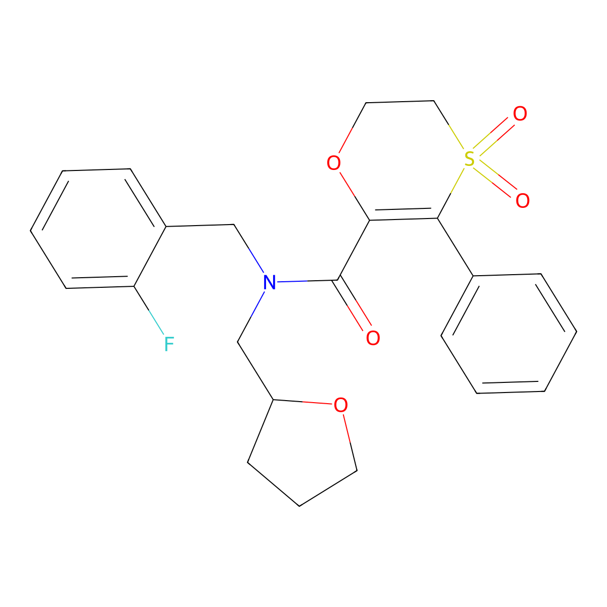 N-(2-fluorobenzyl)-3-phenyl-N-(tetrahydrofuran-2-ylmethyl)-5,6-dihydro-1,4-oxathiine-2-carboxamide 4,4-dioxide molecular structure, CAS 1179424-34-0