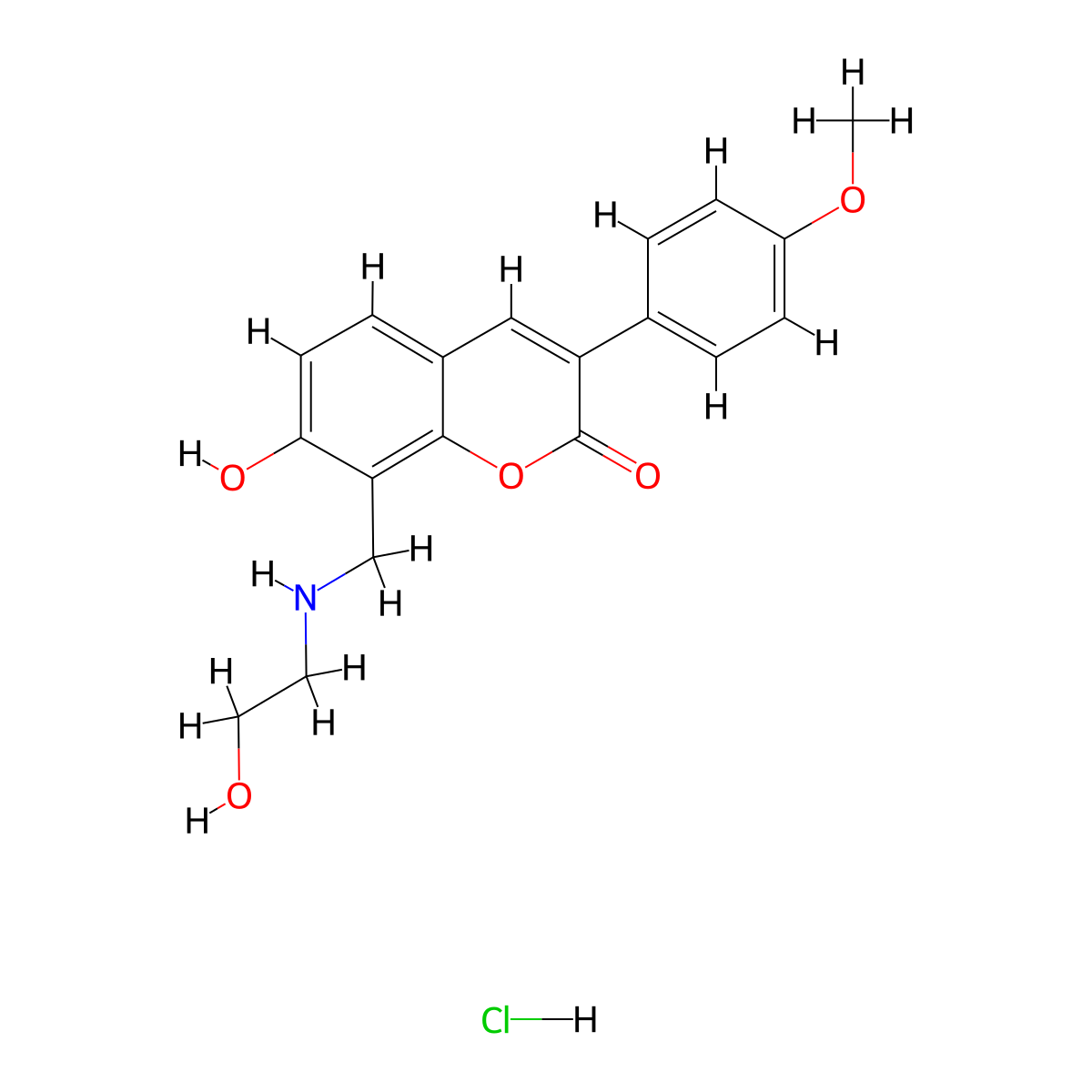 7-Hydroxy-8-{[(2-hydroxyethyl)amino]methyl}-3-(4-methoxyphenyl)chromen-2-one, chloride molecular structure, CAS 1179424-39-5