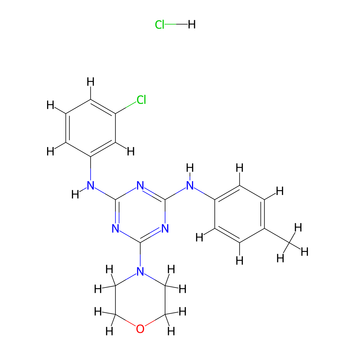 N2-(3-chlorophenyl)-6-morpholino-N4-(p-tolyl)-1,3,5-triazine-2,4-diamine hydrochloride molecular structure, CAS 1179425-67-2