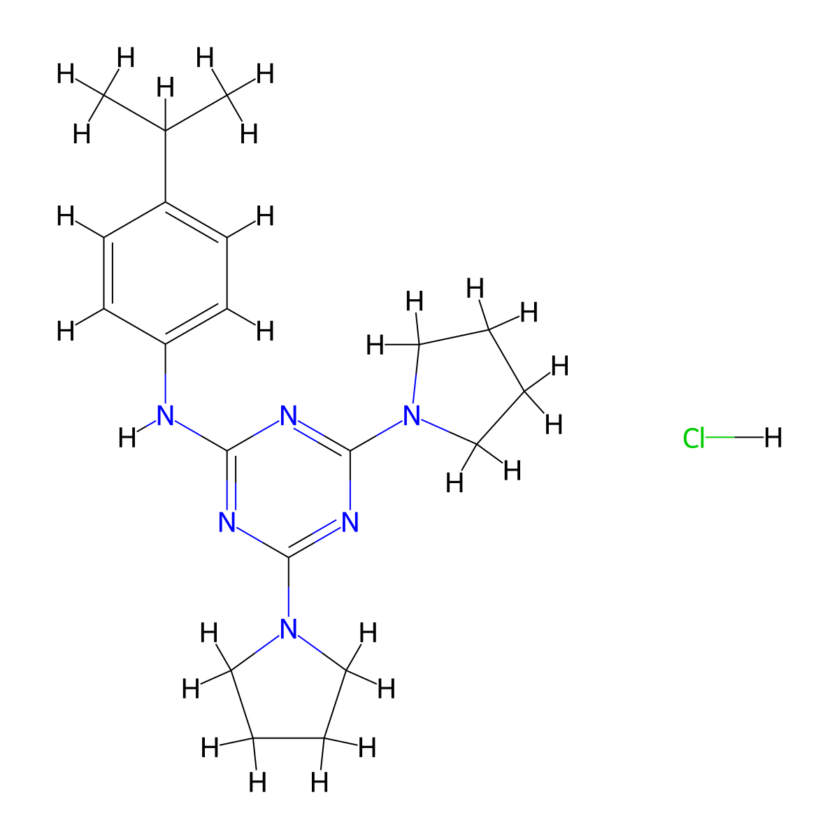 N-(4-isopropylphenyl)-4,6-di(pyrrolidin-1-yl)-1,3,5-triazin-2-amine hydrochloride molecular structure, CAS 1179426-07-3