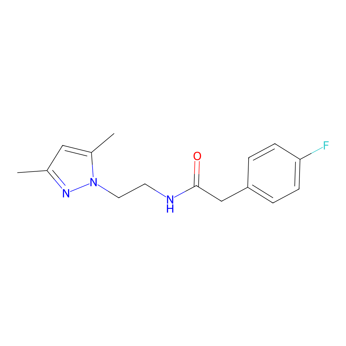 N-[2-(3,5-dimethyl-1H-pyrazol-1-yl)ethyl]-2-(4-fluorophenyl)acetamide molecular structure, CAS 1179426-23-3