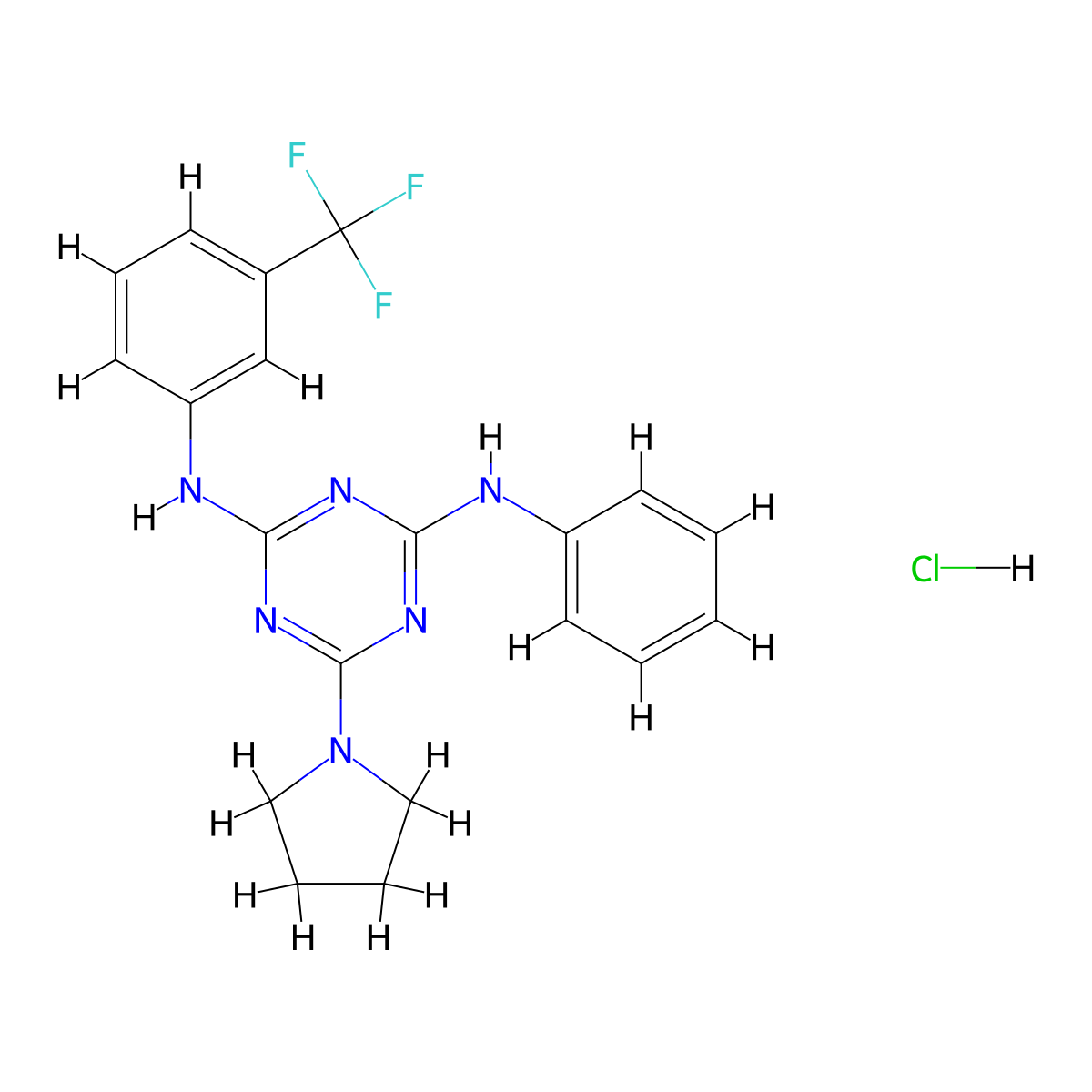 N2-phenyl-6-(pyrrolidin-1-yl)-N4-(3-(trifluoromethyl)phenyl)-1,3,5-triazine-2,4-diamine hydrochloride molecular structure, CAS 1179426-48-2
