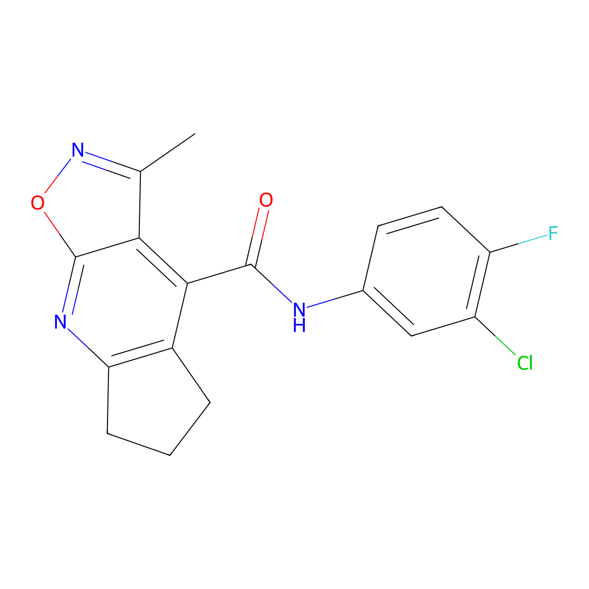 N-(3-chloro-4-fluorophenyl)-3-methyl-6,7-dihydro-5H-cyclopenta[b][1,2]oxazolo[4,5-e]pyridine-4-carboxamide molecular structure, CAS 1179426-53-9