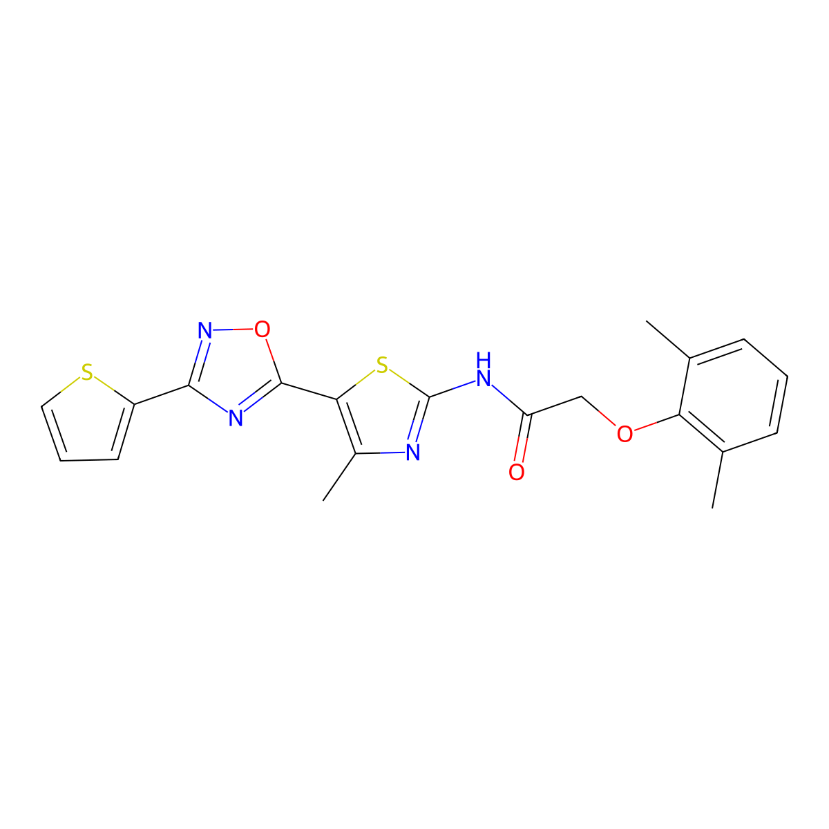 2-(2,6-dimethylphenoxy)-N-[(2E)-4-methyl-5-[3-(thiophen-2-yl)-1,2,4-oxadiazol-5-yl]-1,3-thiazol-2(3H)-ylidene]acetamide molecular structure, CAS 1179427-35-0