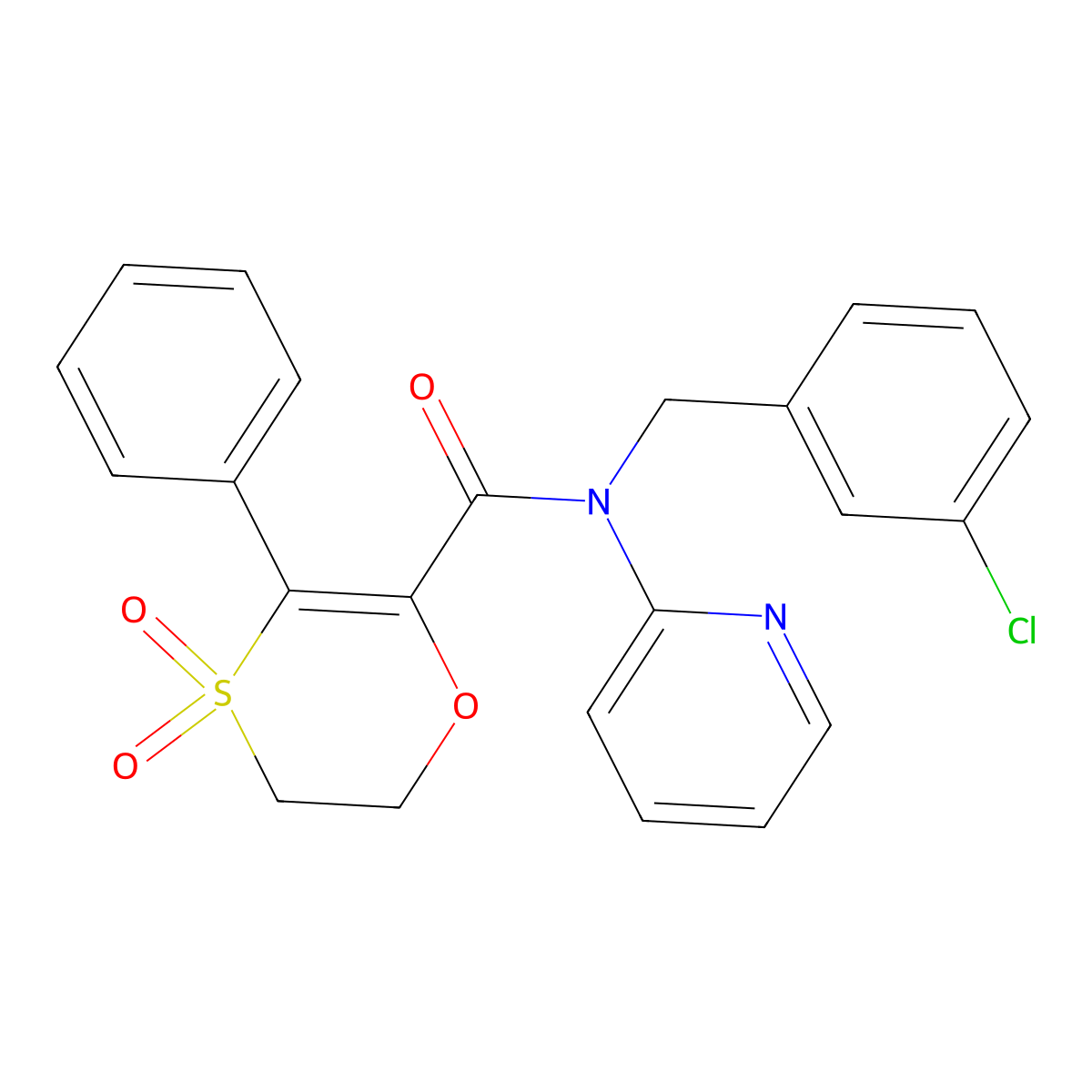 N-(3-chlorobenzyl)-3-phenyl-N-(pyridin-2-yl)-5,6-dihydro-1,4-oxathiine-2-carboxamide 4,4-dioxide molecular structure, CAS 1179429-02-7