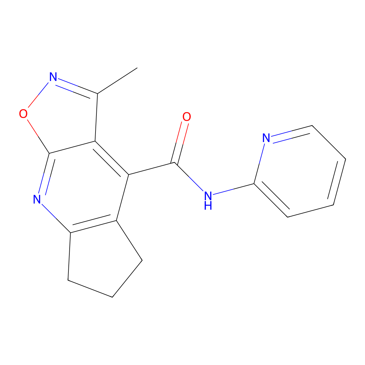 3-methyl-N-(pyridin-2-yl)-6,7-dihydro-5H-cyclopenta[b][1,2]oxazolo[4,5-e]pyridine-4-carboxamide molecular structure, CAS 1179430-06-8