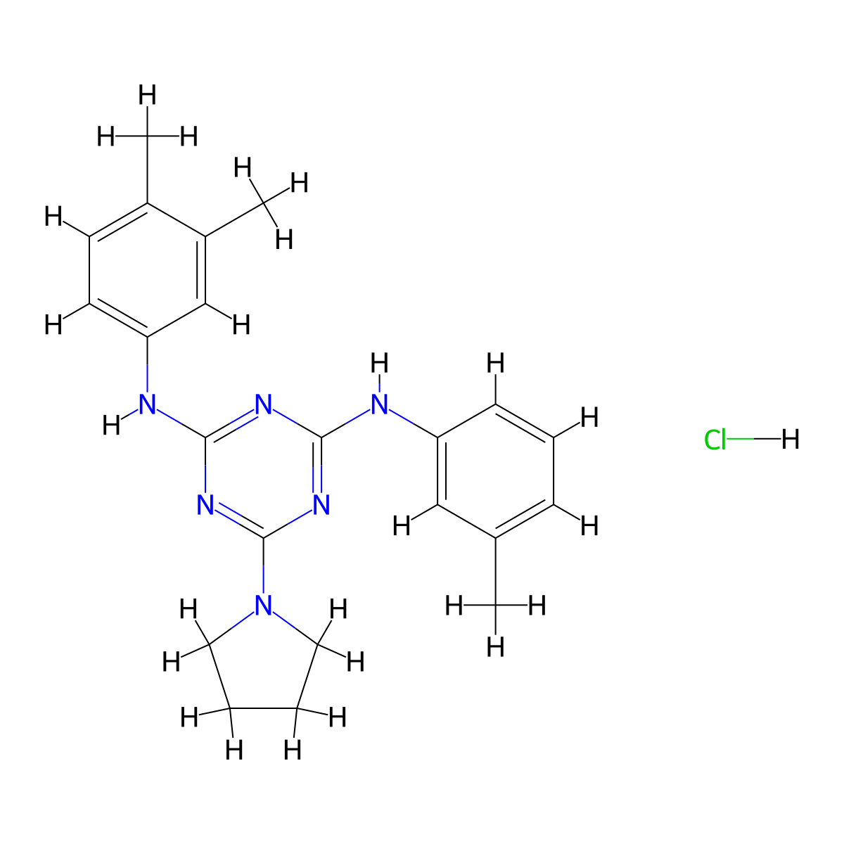 N2-(3,4-dimethylphenyl)-6-(pyrrolidin-1-yl)-N4-(m-tolyl)-1,3,5-triazine-2,4-diamine hydrochloride molecular structure, CAS 1179431-07-2