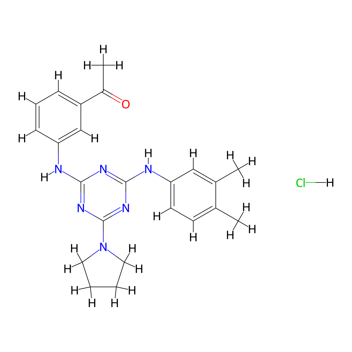 1-(3-((4-((3,4-Dimethylphenyl)amino)-6-(pyrrolidin-1-yl)-1,3,5-triazin-2-yl)amino)phenyl)ethanone hydrochloride molecular structure, CAS 1179432-24-6