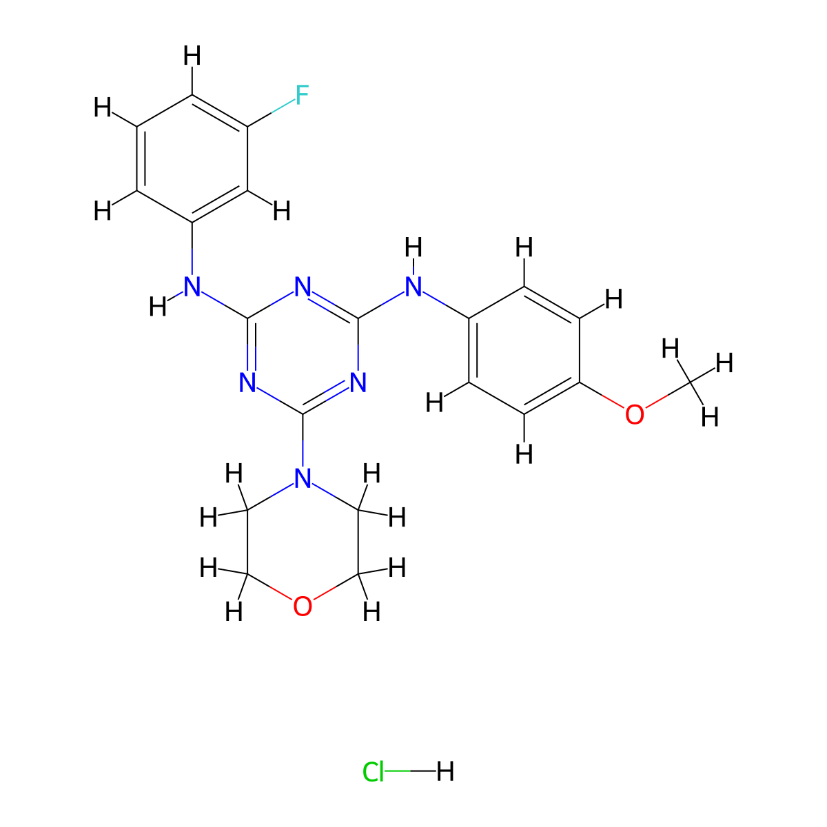 N2-(3-fluorophenyl)-N4-(4-methoxyphenyl)-6-morpholino-1,3,5-triazine-2,4-diamine hydrochloride molecular structure, CAS 1179432-67-7